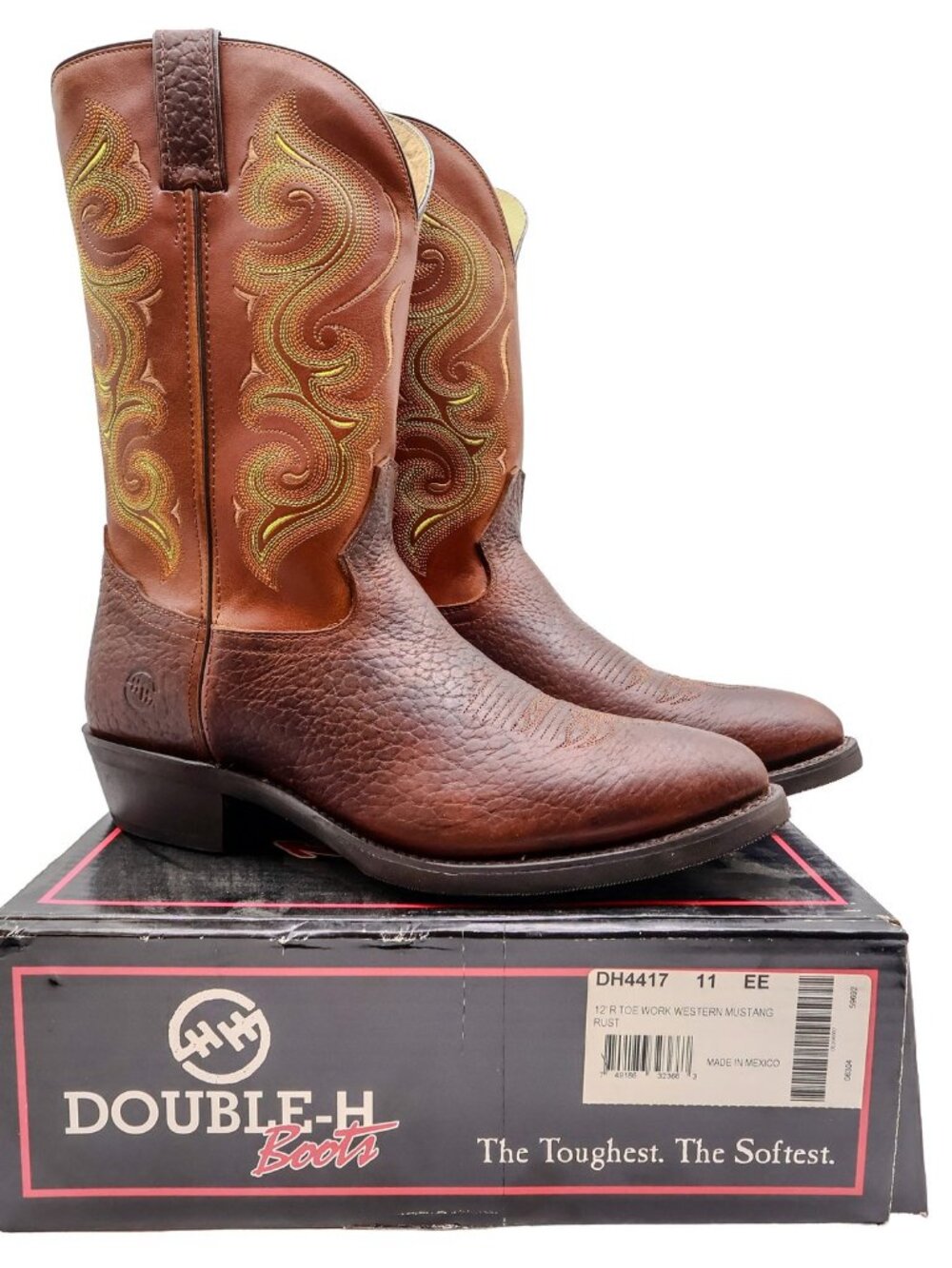 Vintage Double-H Boots Mens 11 EE Rust Leather 12" R Toe Work Western DH4417 NWB